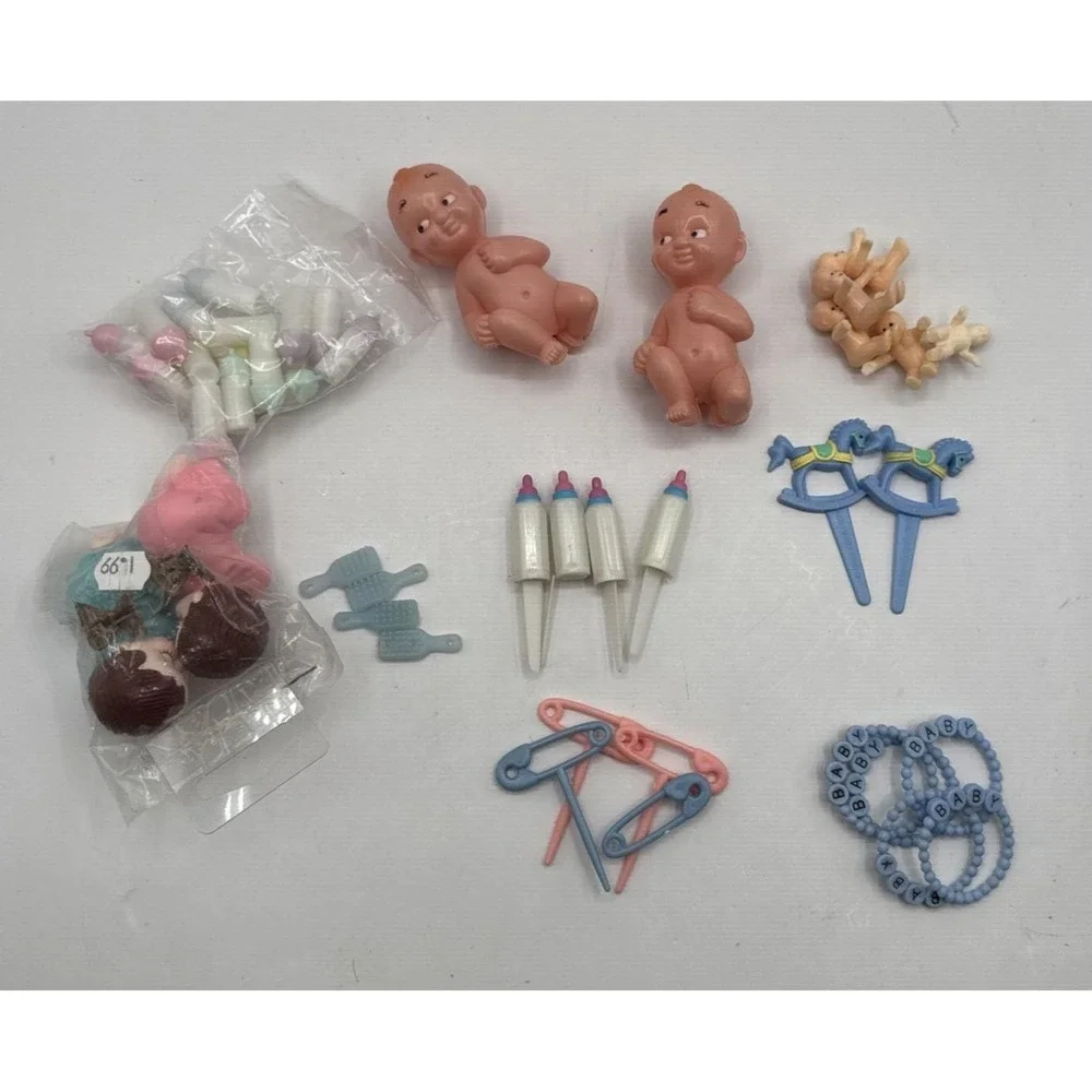 Vintage Large Lot Baby Shower Cake Cupcake Toppers 40 Pieces Party Favors